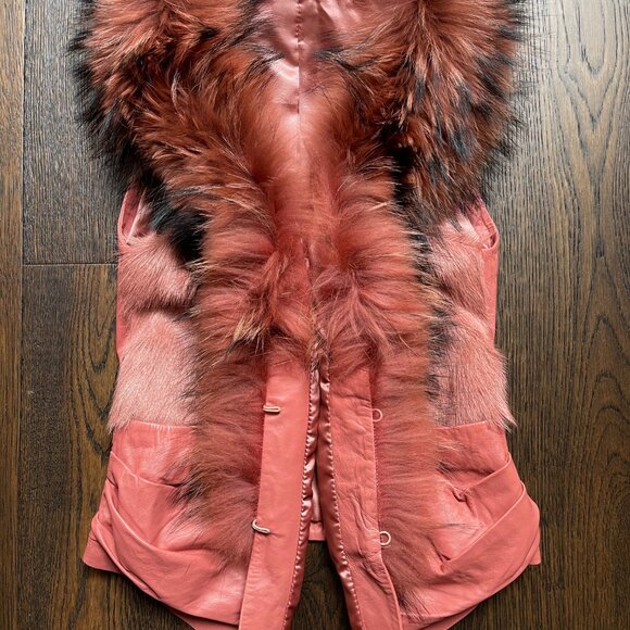 NWOT Pink Leather Vest Real Fox Fur S size - Picture 8 of 16